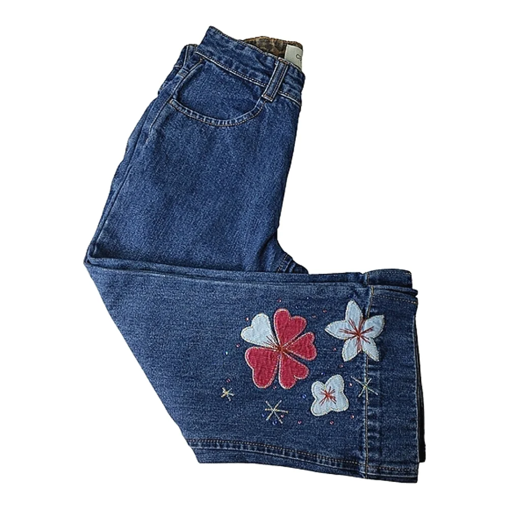 Vintage Gap Kids Cotton Applique Embroidered Bling Girls Denim Capri Jeans Sz 10